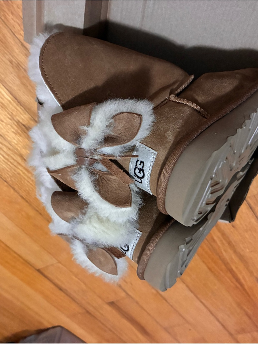 UGG Chestnut Suede Mini Boots with Shearling Bow Detail - Chestnut - Picture 5 of 16